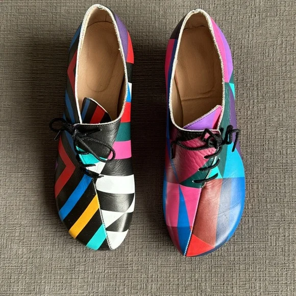 Handmade Colorful leather Lace-up Oxfords, size 39 - Picture 3 of 12